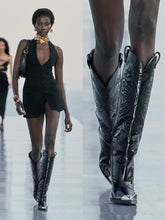 Women's High-heeled Metal Pointed-toe Bowknot Embroidered Boots - Fashionner